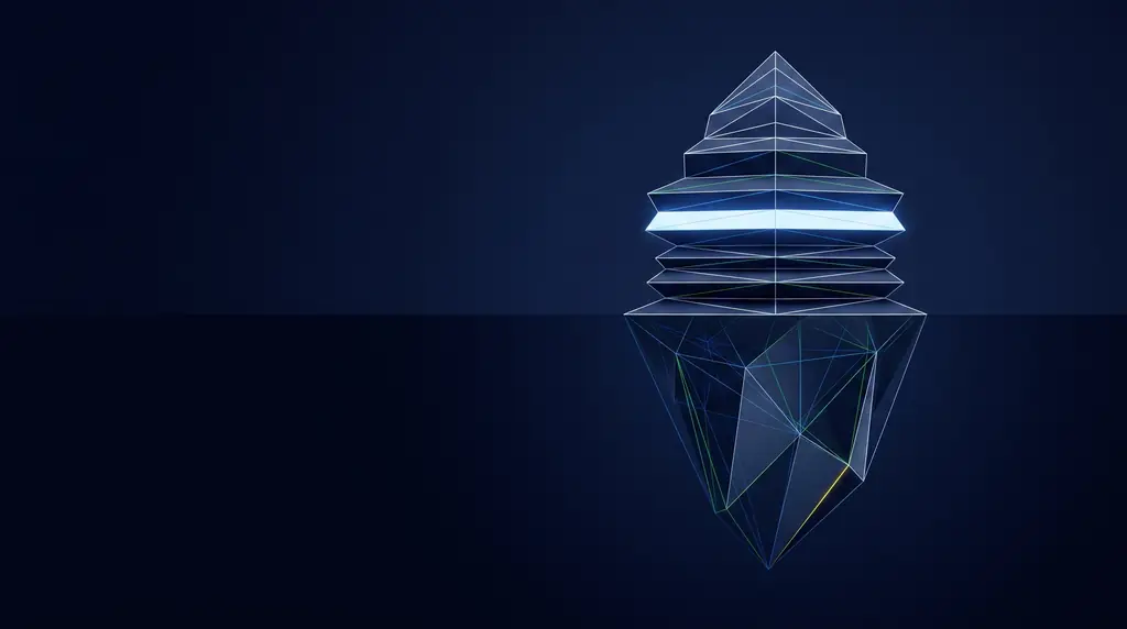 Geometric navy key art of faceted wireframe structure, for TikTok management built on a weekly production system.