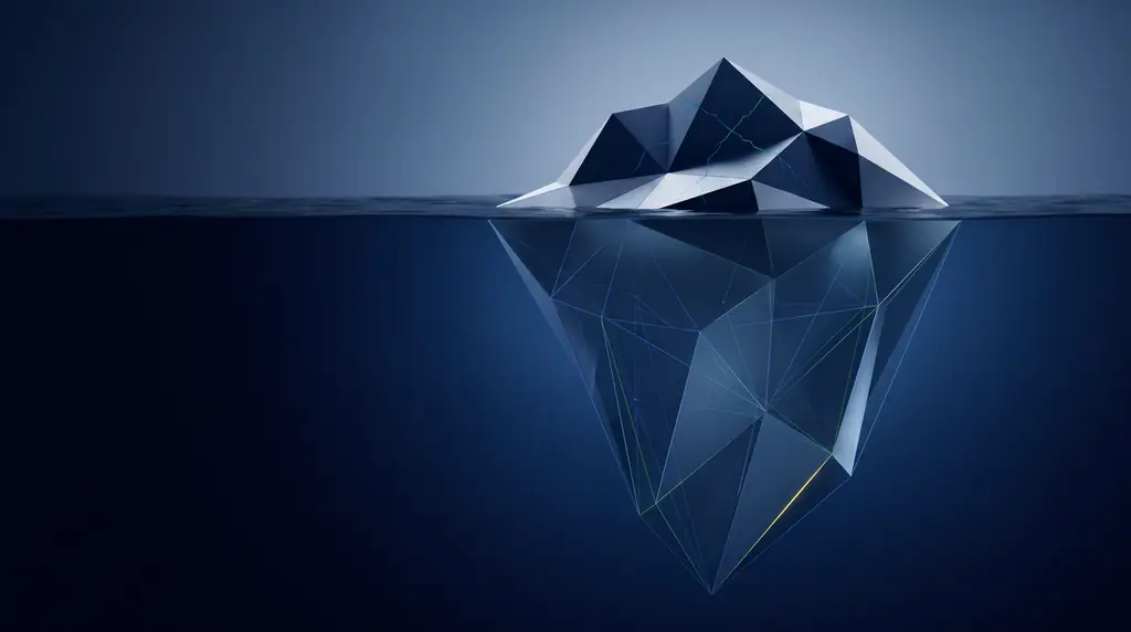 Geometric navy key art of faceted wireframe structure, for X management, formerly Twitter, for real-time voice.