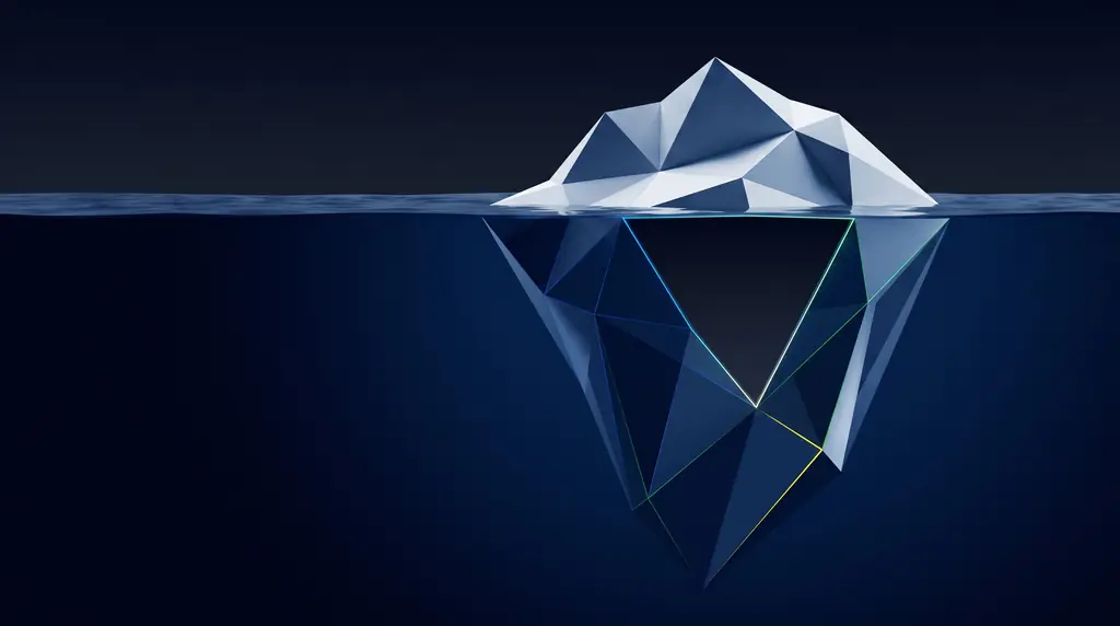 Geometric navy key art of faceted wireframe structure, for YouTube channel management that compounds like search.
