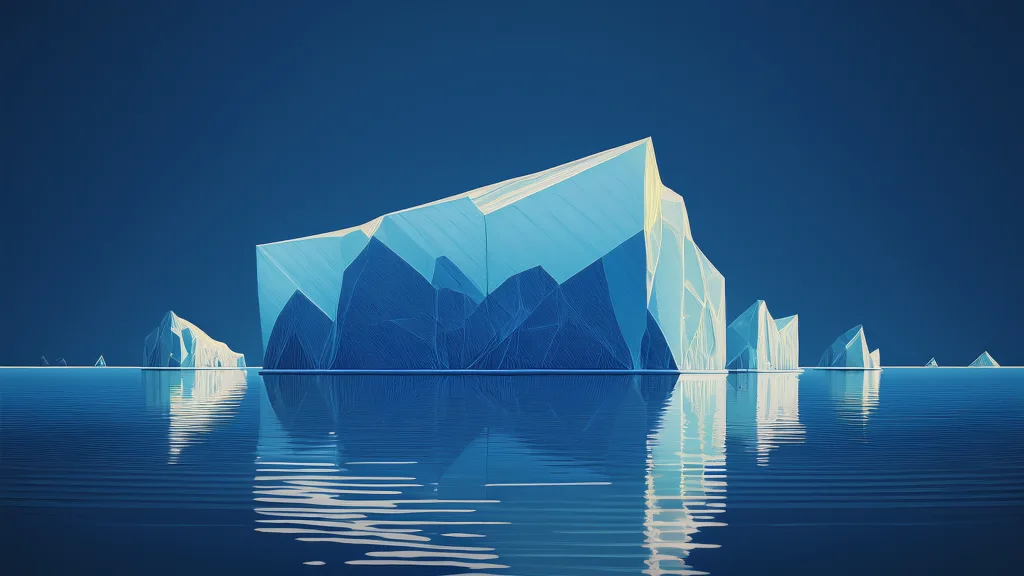 Faceted iceberg over a wireframe foundation, for the title and meta description checker tool.
