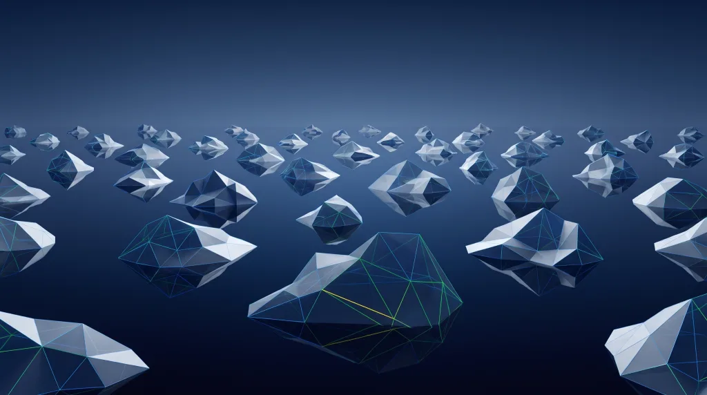Faceted iceberg above a deep submerged lattice, for the portfolio of frontends Lingows has shipped.