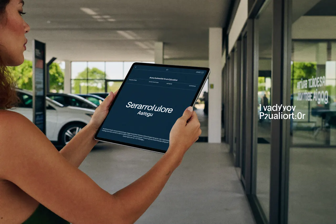Service advisor greeting a customer in a modern dealership service lane