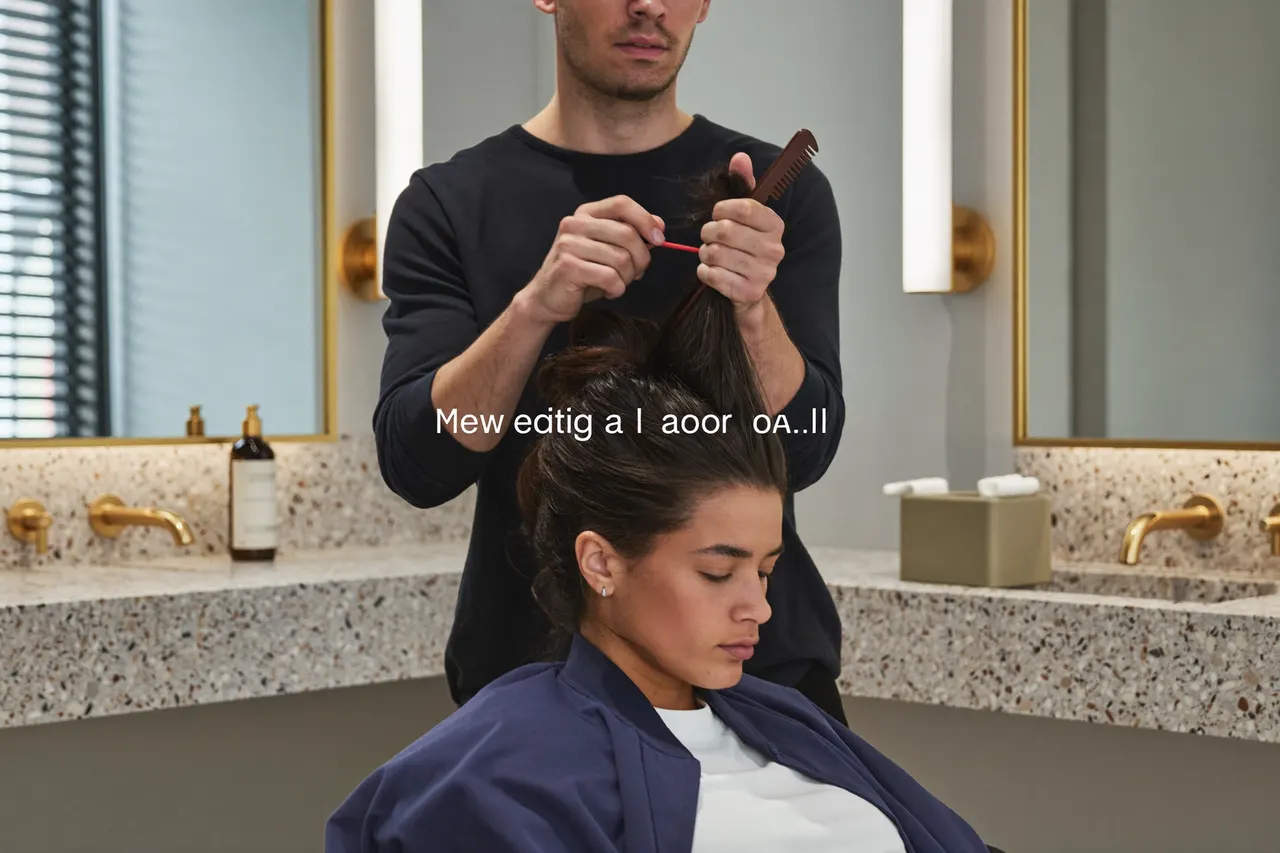 Stylist finishing a client's hair in a modern minimal salon