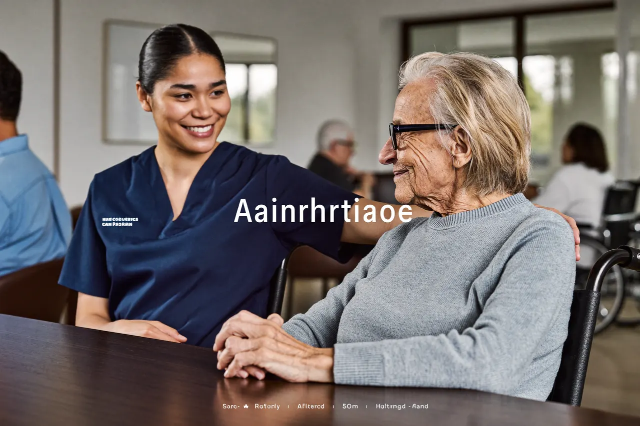 Care coordinator sitting with a resident in a senior living community common room