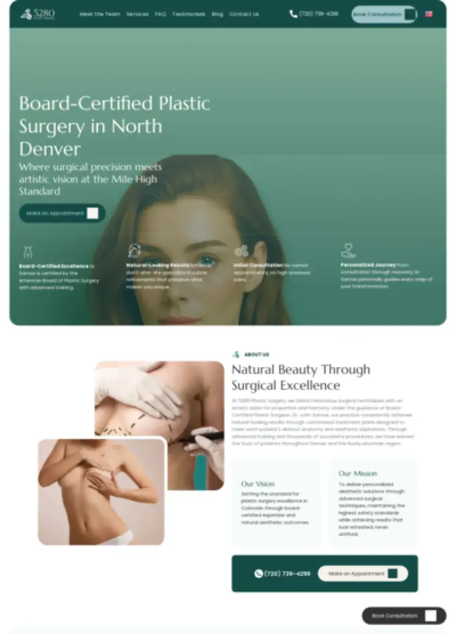 Screenshot of the 5280 Plastic Surgery website homepage