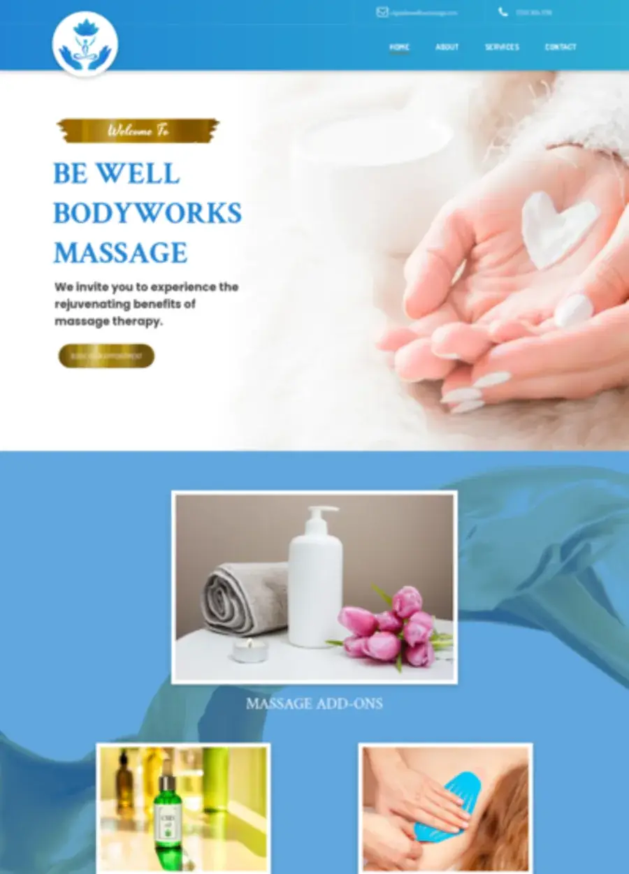 Screenshot of the Be Well BW Massage website homepage