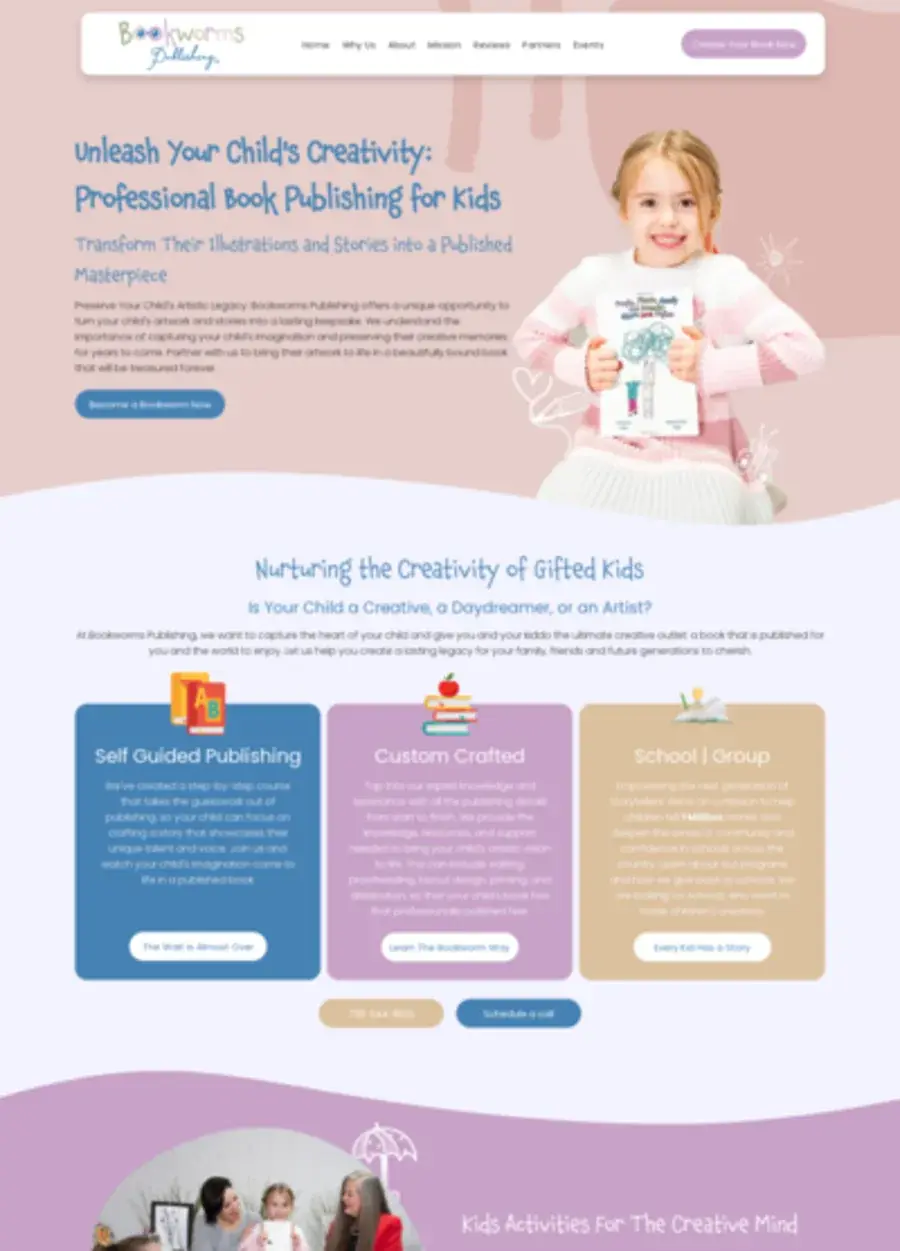 Screenshot of the Bookworms Publishing website homepage