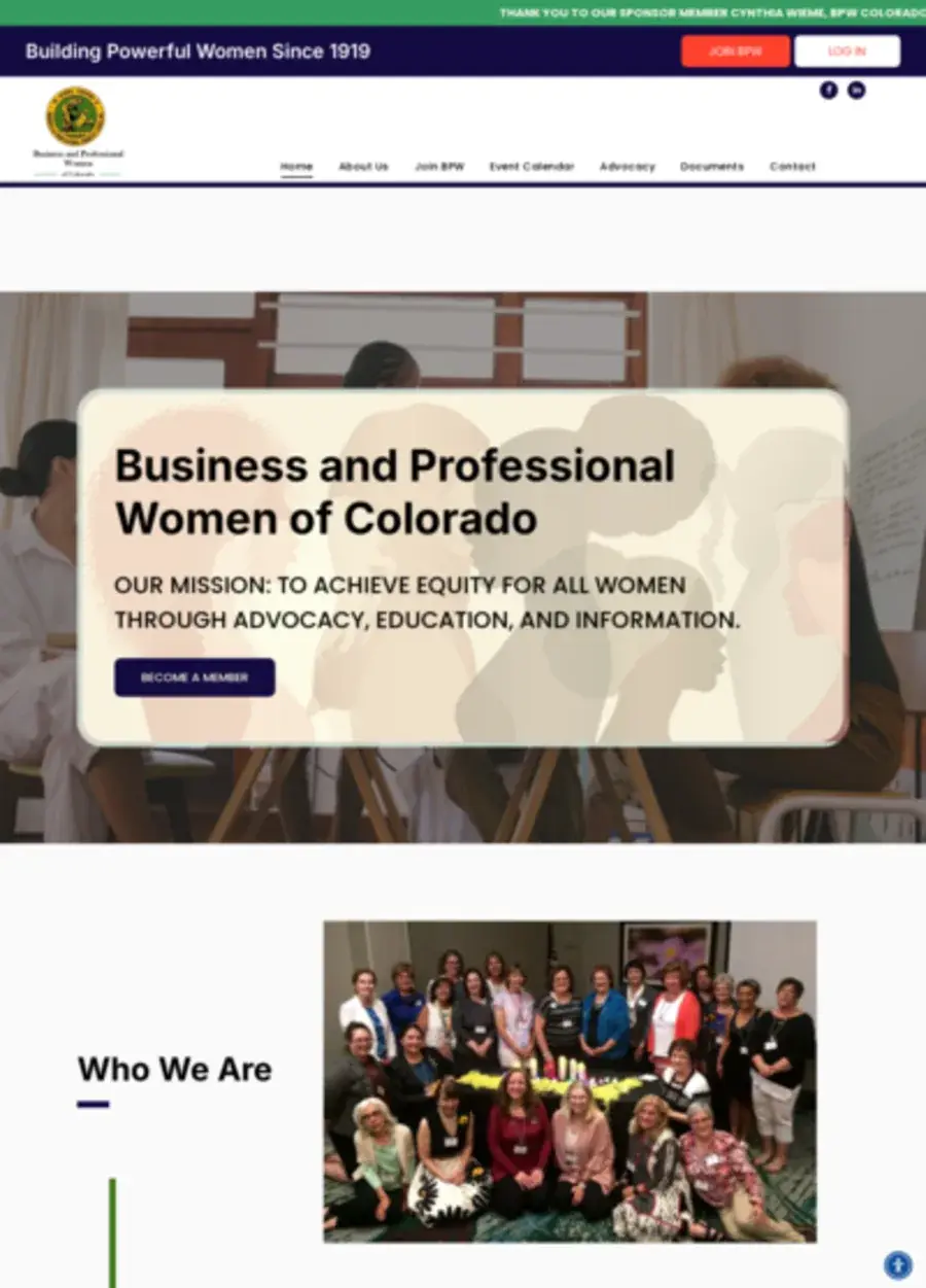 Screenshot of the BPW Colorado website homepage