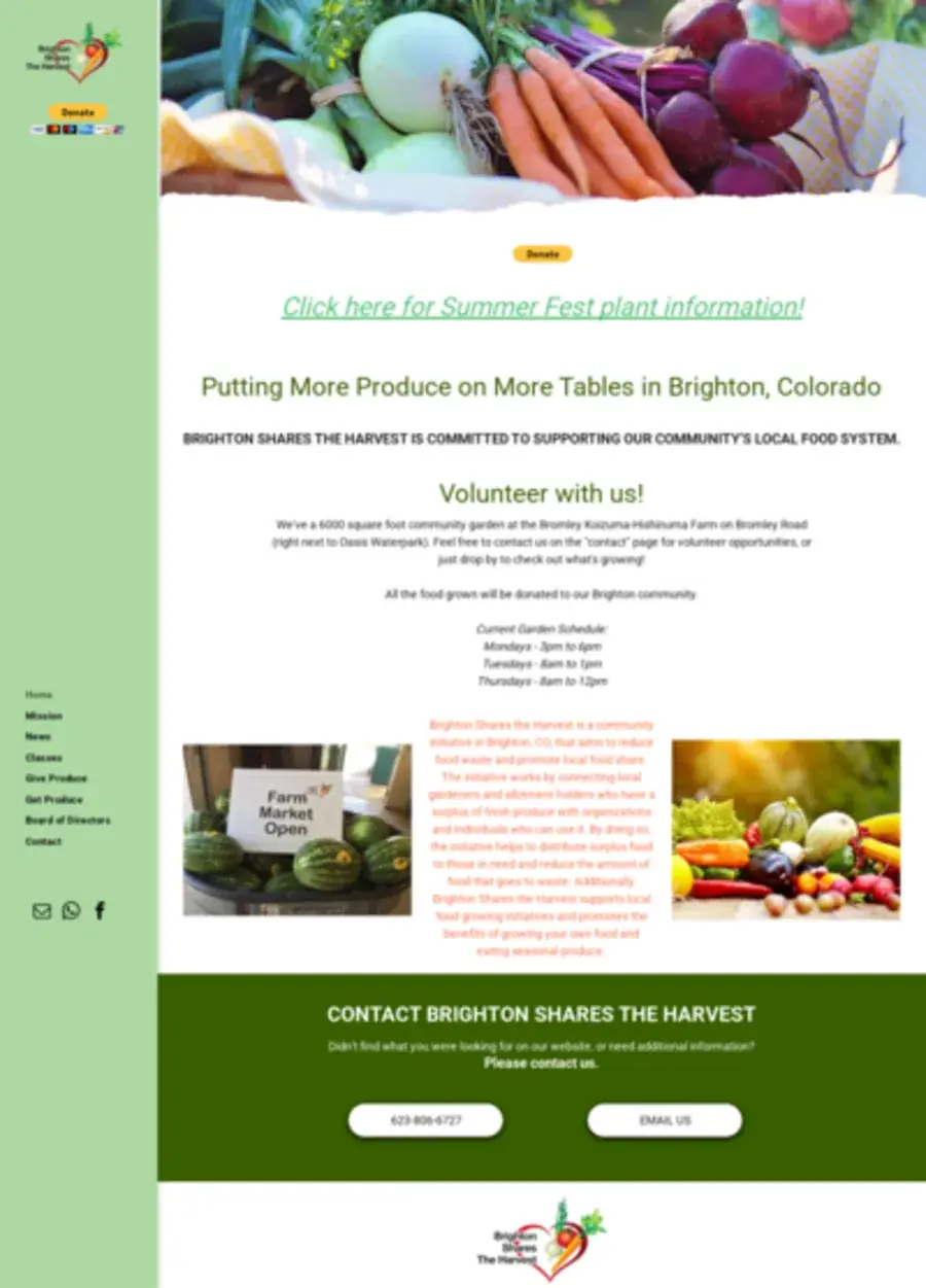 Screenshot of the Brighton Shares the Harvest website homepage