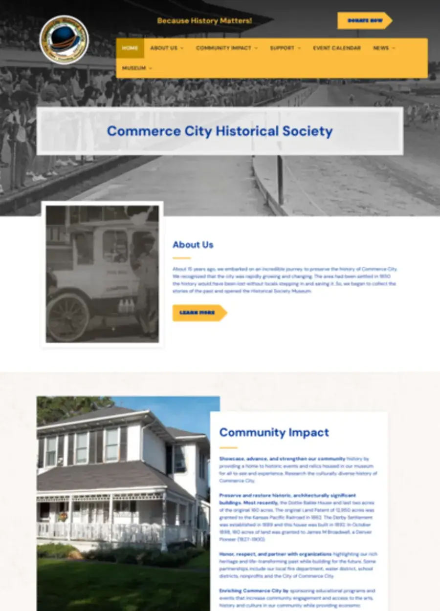 Screenshot of the CC Historic website homepage