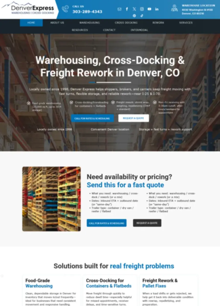 Screenshot of the Denver Express website homepage