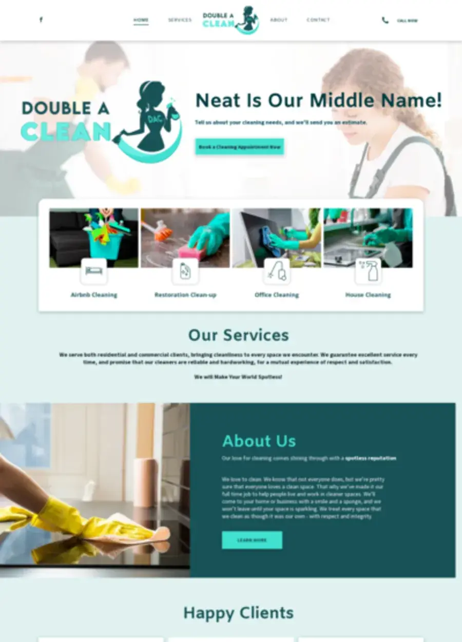 Screenshot of the Double A Clean website homepage