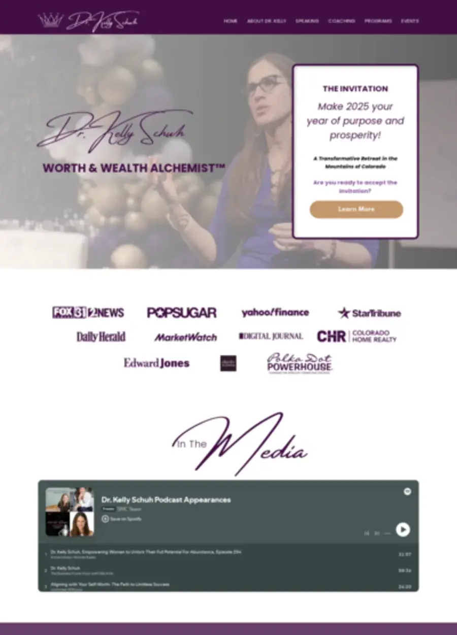 Screenshot of the Dr Kelly Schuh website homepage