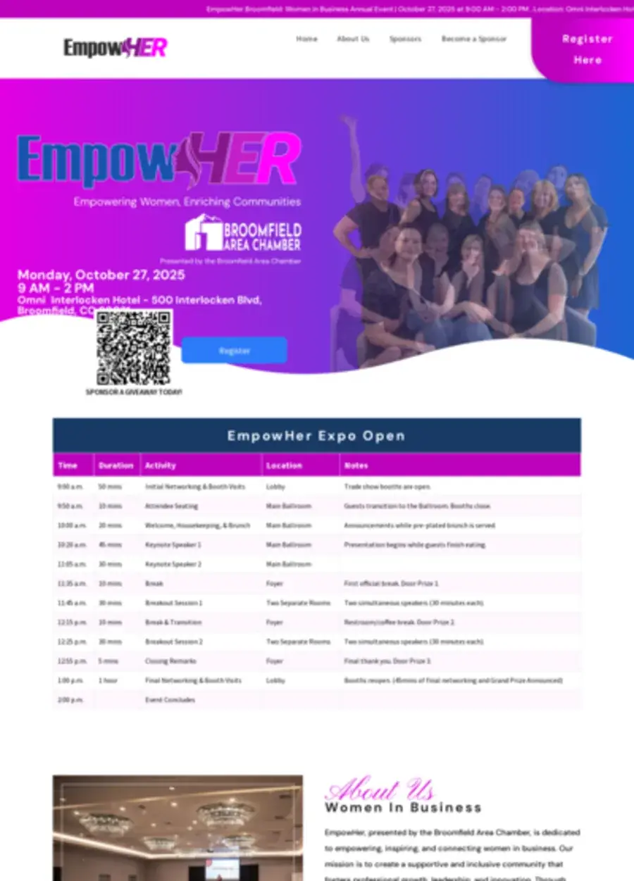Screenshot of the EmpowHER Broomfield website homepage