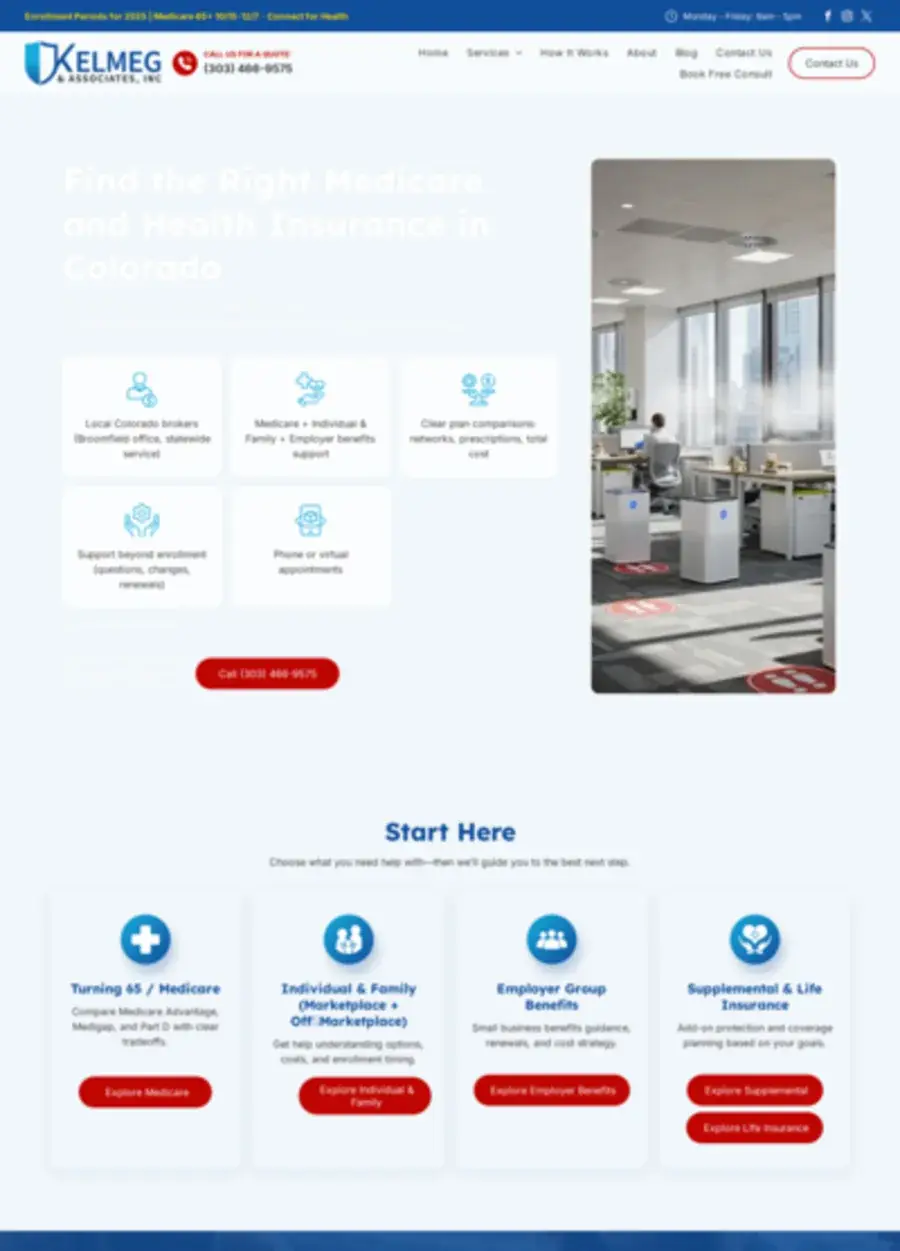 Screenshot of the Kelmeg website homepage