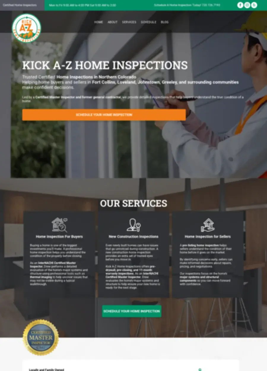 Screenshot of the Kick A-Z Home Inspections website homepage