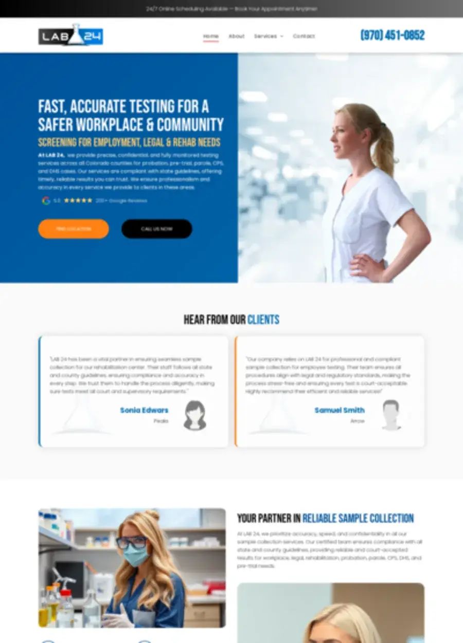 Screenshot of the Lab24 Testing website homepage
