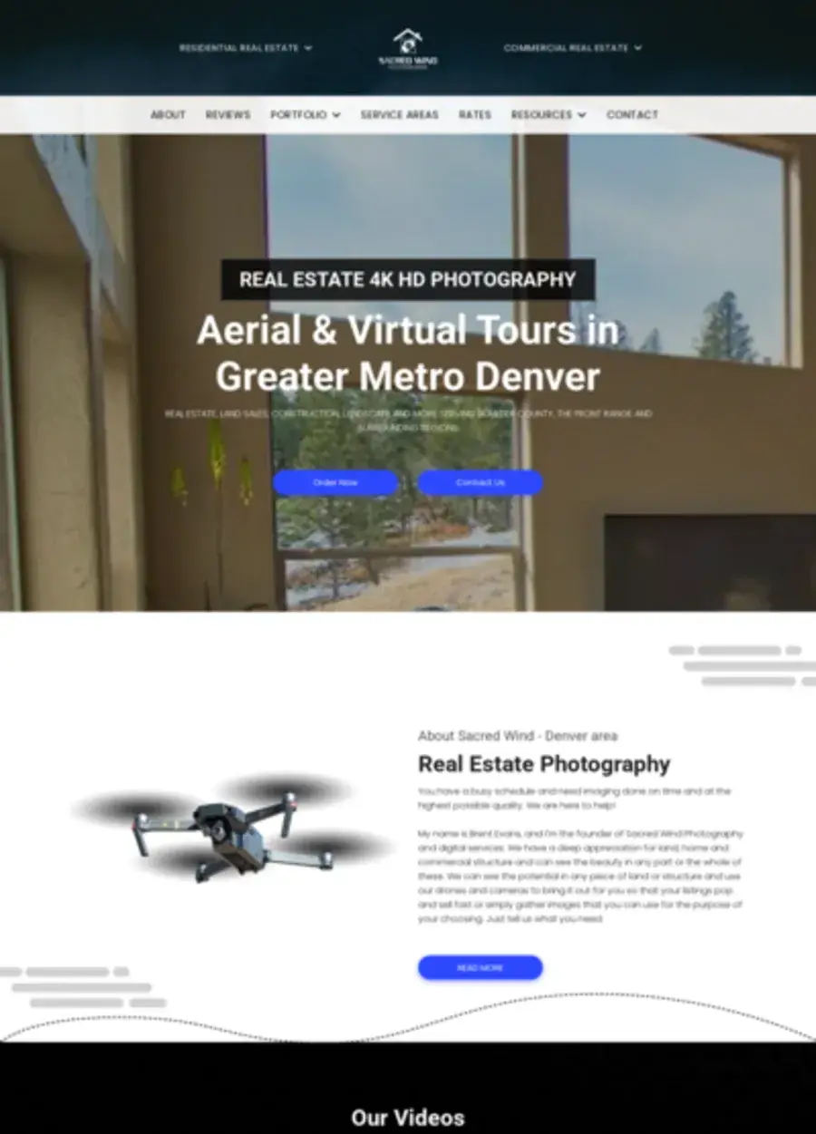 Screenshot of the Sacred Wind Photography website homepage