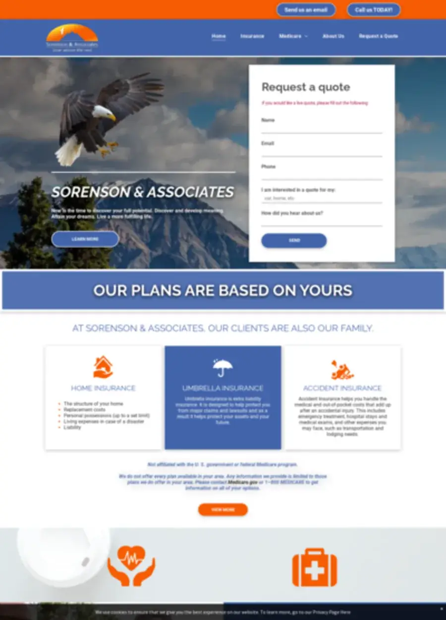 Screenshot of the Sorenson Insurance website homepage