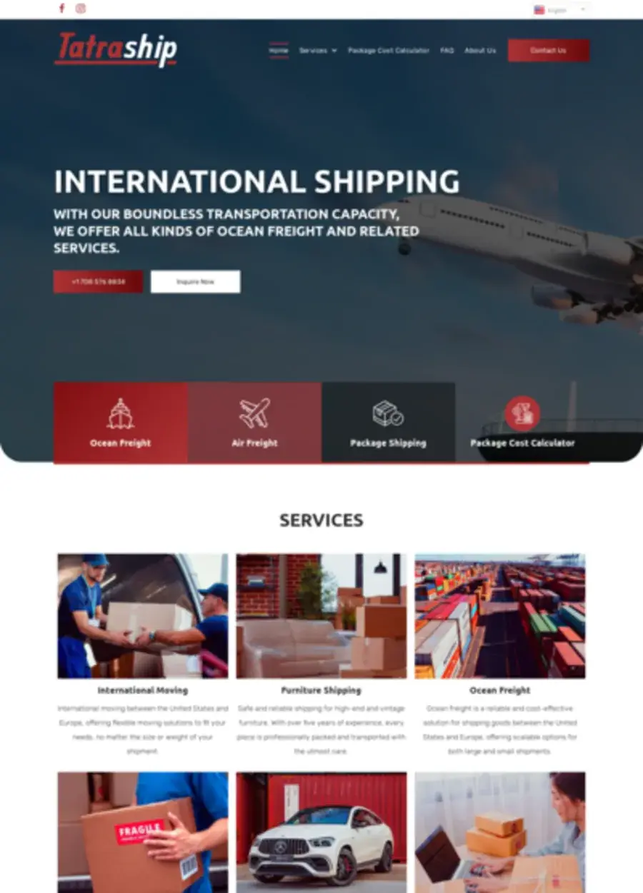 Screenshot of the Tatra Ship website homepage