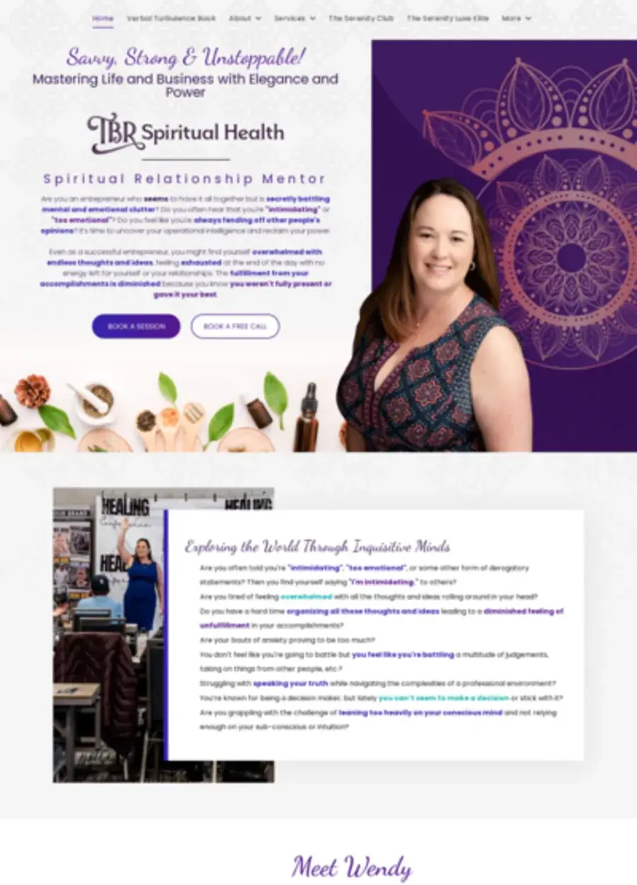 Screenshot of the TBR Spiritual Health website homepage