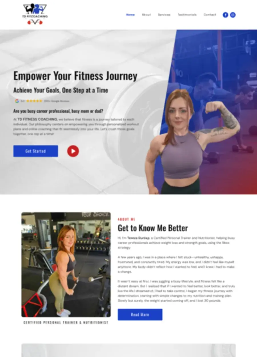 Screenshot of the TD Fitness Coaching website homepage