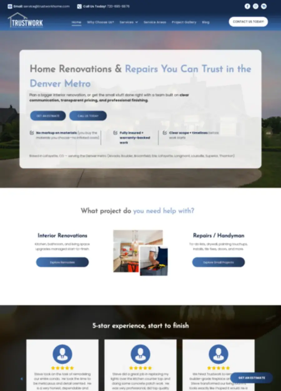 Screenshot of the Trust Work Home website homepage
