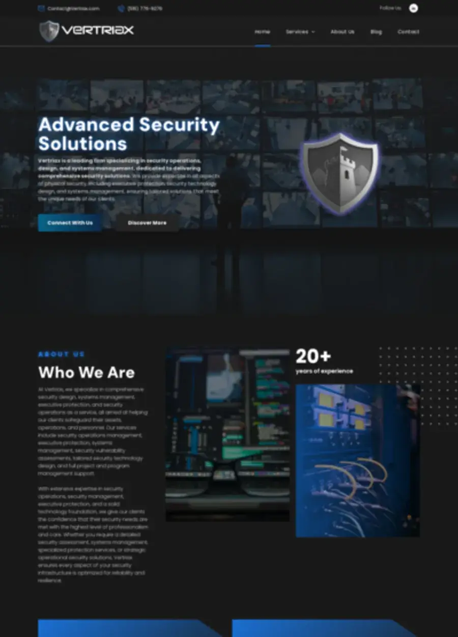 Screenshot of the Vertriax website homepage