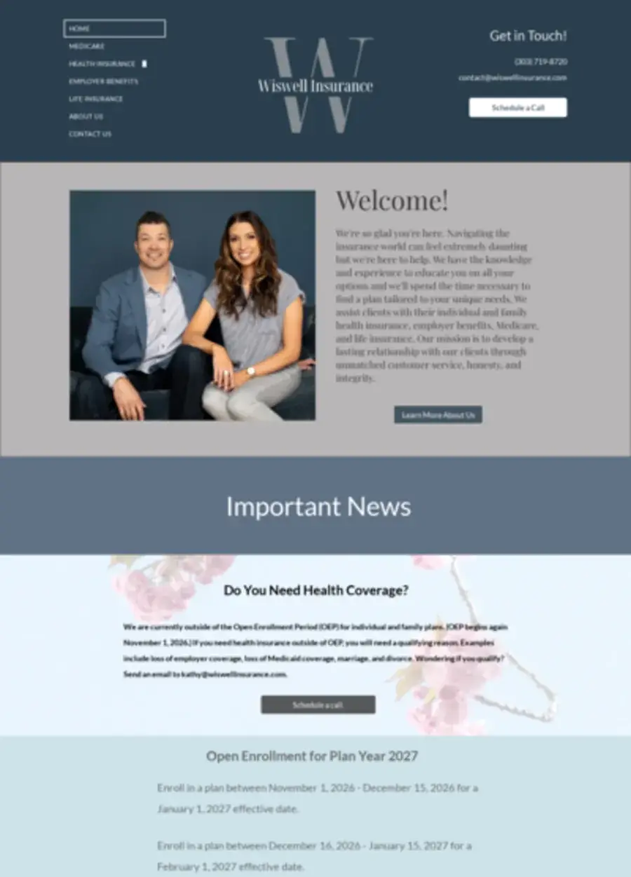 Screenshot of the Wiswell Insurance website homepage