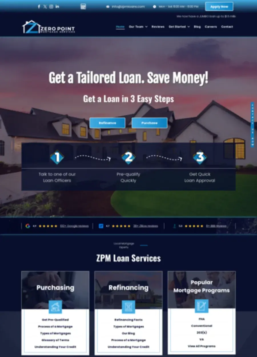 Screenshot of the ZPM Loans website homepage